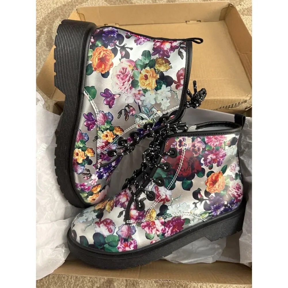 Steve Madden Kids JTelem Floral Side Zipper Lace Up Girls’ Combat Boots Size 5